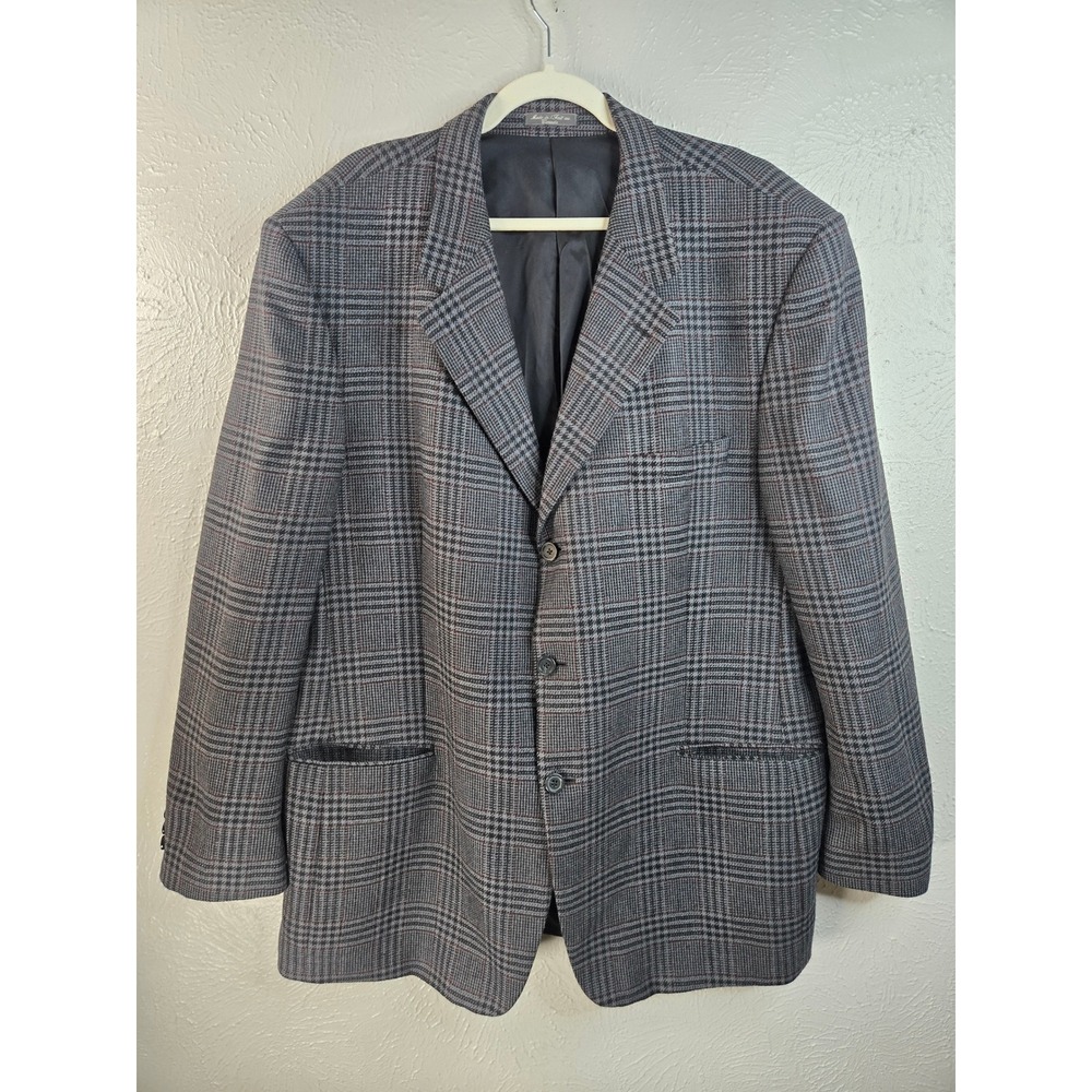 Ultimo Le Collezioni Blazer Sz XL Grey Wool Glen Plaid Sport Coat Made In Canada